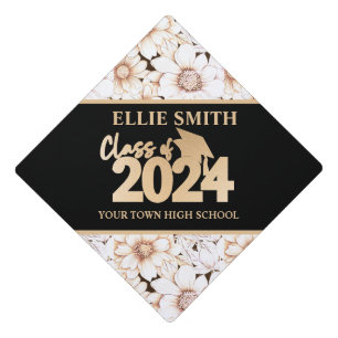 Toque De Diplômé Classe Florale d'or noir de 2024 Graduation
