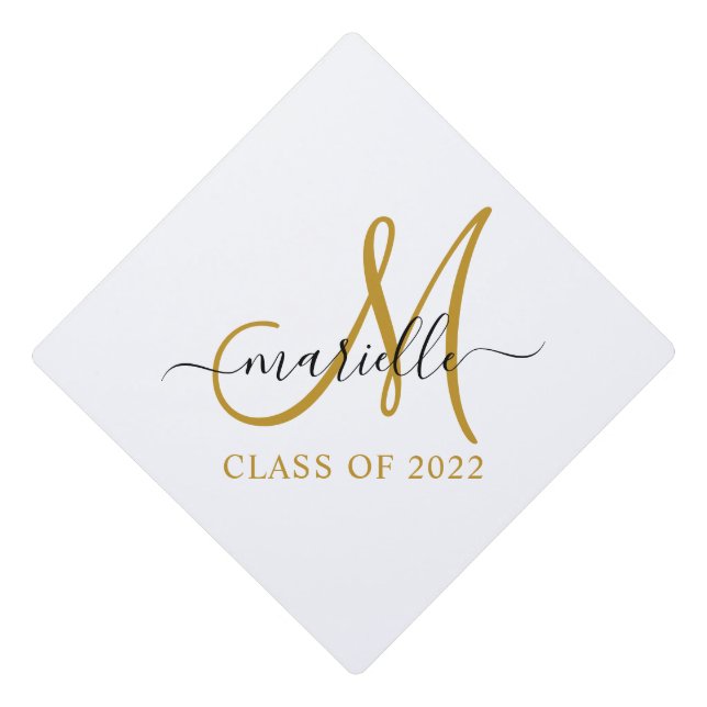 Toque De Diplômé Classe Monogram Black Gold Script Moderne De 2022 (Devant)
