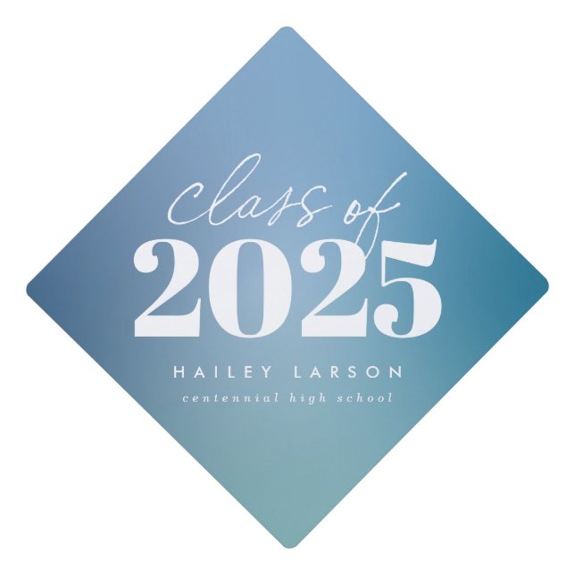 Toque De Diplômé Classe tendance de Calligraphie Blue Gradient 2024 (Devant)