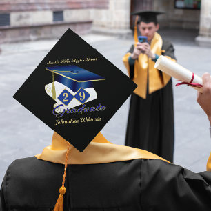 Toque De Diplômé Classique Personnalisé Bleu & Or 20XX Graduate