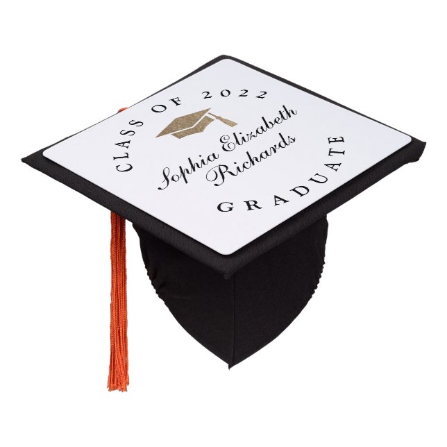 Toque De Diplômé Classique Script Noir et Blanc (Incliné)