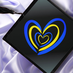 Toque De Diplômé Cœur Amour et Paix Bleu Jaune Soutien à l'Ukraine