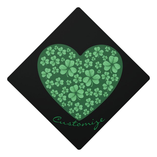Toque De Diplômé coeur Shamrock vert Saint Patrick's Day (Devant)