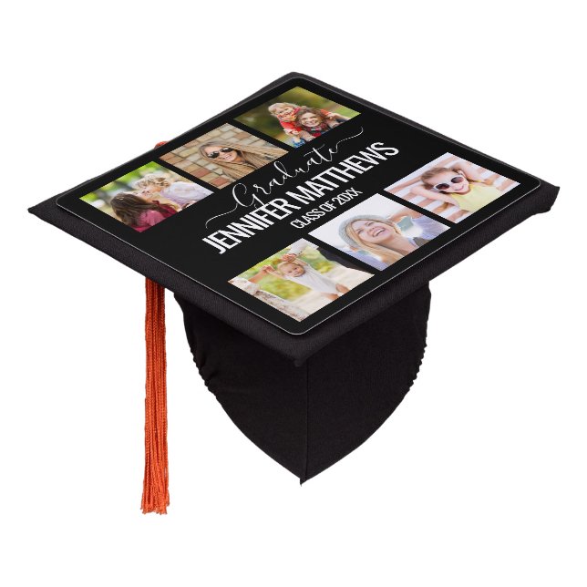 Toque De Diplômé  Collage de photos personnalisé Nom personnalisé A (Incliné)