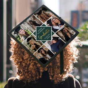 Toque De Diplômé Collage personnalisé de 8 photos en grille dorée p