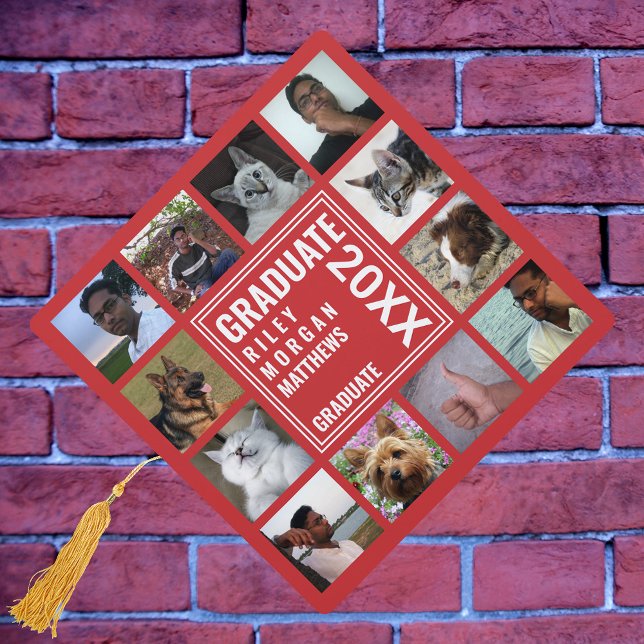 Toque De Diplômé Collage Photo Graduate Blanc Sur Red Modern (Créateur téléchargé)