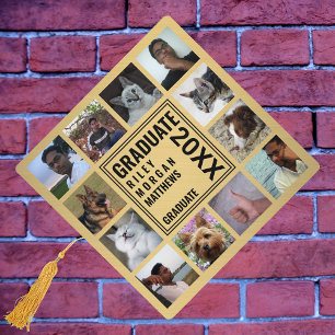 Toque De Diplômé Collage Photo Graduate Noir Et Or Moderne