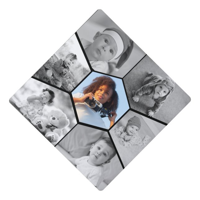 Toque De Diplômé Collage photo Hexagon noir et blanc (Devant)