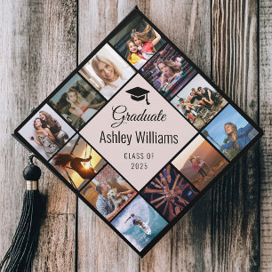 Toque De Diplômé Collage photo personnalisé Bleu rose joli Script