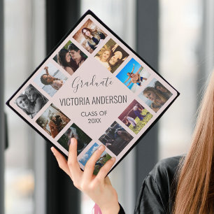 Toque De Diplômé Collage photo personnalisé Nom de l'année rose