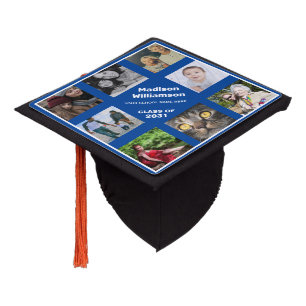 Toque De Diplômé Collage photo personnalisé Nom personnalisé Bleu B