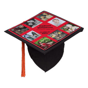 Toque De Diplômé Collage photo personnalisé Nom personnalisé Rouge
