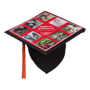 Toque De Diplômé Collage photo personnalisé Nom personnalisé Rouge