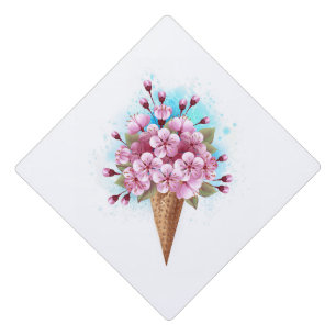 Toque De Diplômé Cône rose Sakura crème glacée gaufre