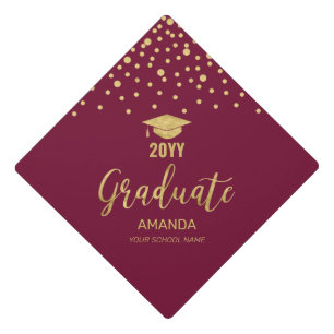 Toque De Diplômé Confettis rouge bordeaux et or pour remise de dipl
