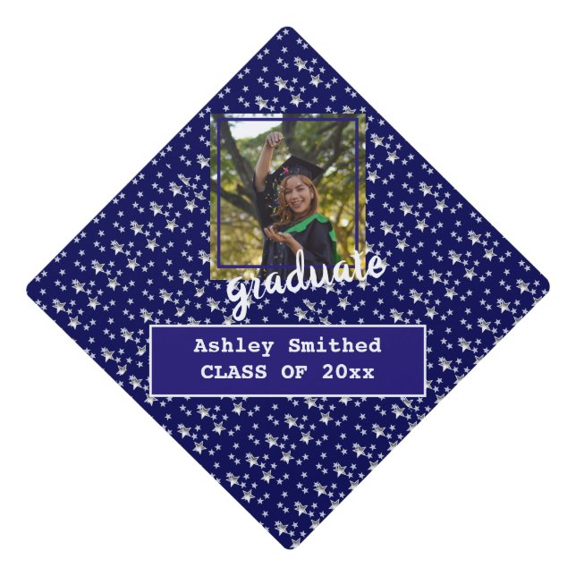 Toque De Diplômé Cool Blue Stars Photo Frame Graduation Blue (Devant)