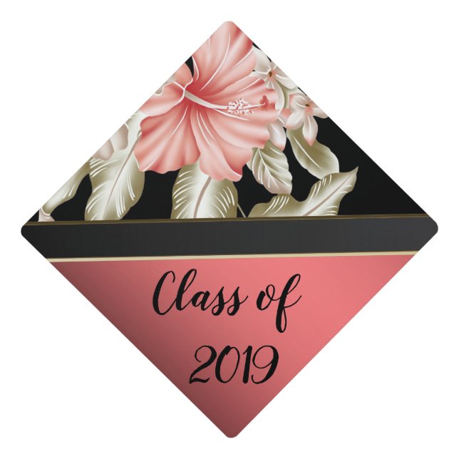 Toque De Diplômé Cool élégant rouge, Hibiscus, Classe 2019 (Devant)