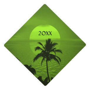 Toque De Diplômé Coucher de soleil Vert Tropiques Plage de palmiers