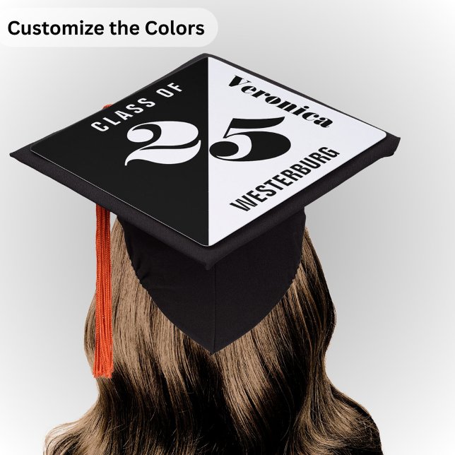 Toque De Diplômé Couleurs personnalisées personnalisées géométrique (Bold typography for your graduation year on this personalized graduation cap topper. Custom colors!)