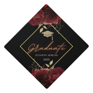 Toque De Diplômé Couronne de diplôme Roses rouges Décoration de pom