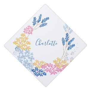Toque De Diplômé Couronne de fleurs d'été jaune bleu personnalisée 