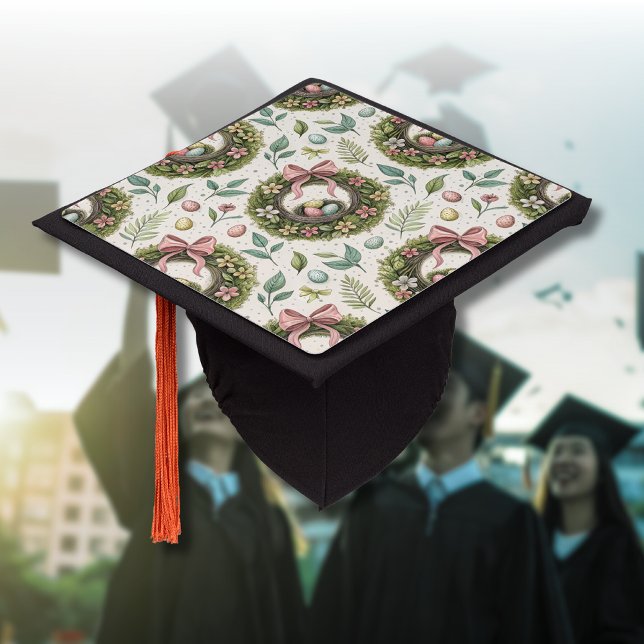 Toque De Diplômé Couronne de Pâques en buis avec ruban rose et œuf (Créateur téléchargé)