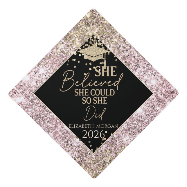 Toque De Diplômé Couronne de remise de diplôme en or rose paillette (Devant)