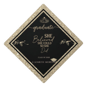 Toque De Diplômé Couronne élégante Paillettes Casquette de remise d