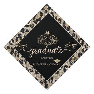 Toque De Diplômé Couronne élégante Paillettes Imprimé Léopard Cap d