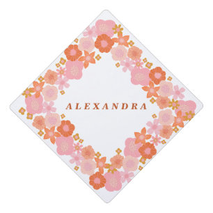 Toque De Diplômé Couronne florale de corail rose personnalisée dipl