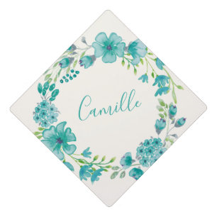 Toque De Diplômé Couronne florale verte Aqua Sea personnalisée