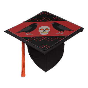 Toque De Diplômé Crâne gothique et ravens du gardien Halloween