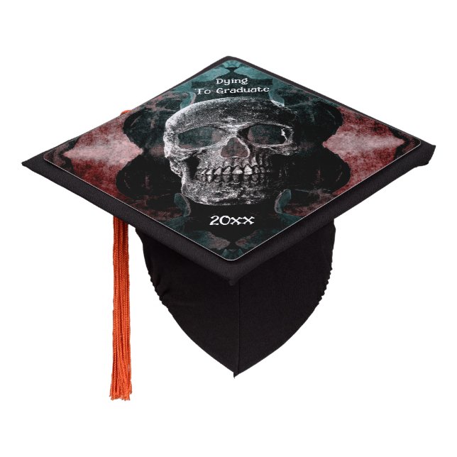 Toque De Diplômé Crâne gothique Funny Floral Turquoise Noir Rouge G (Incliné)