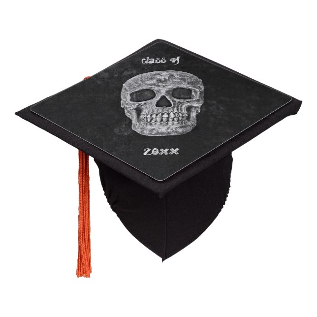 Toque De Diplômé Crâne Visage Gothique Vieux Grunge Noir Et Blanc (Incliné)