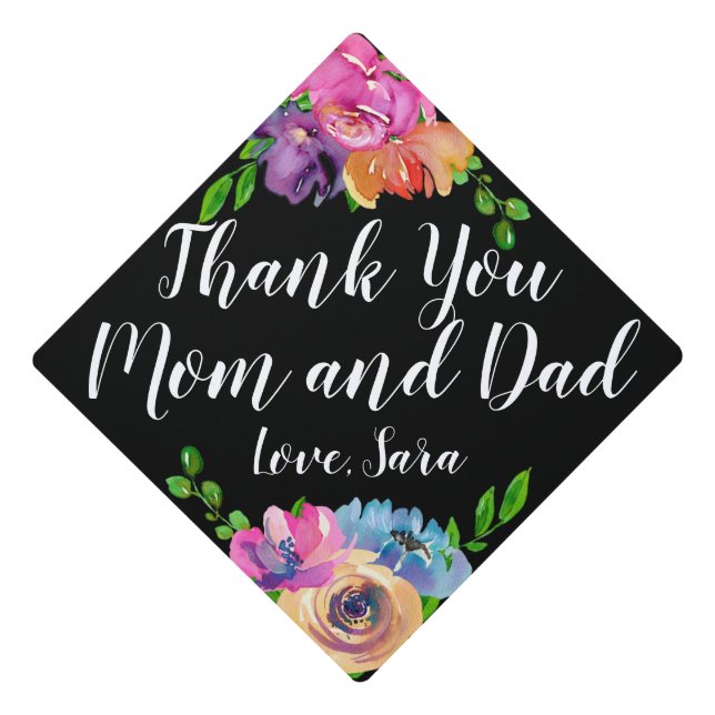 Toque De Diplômé Customisez-le ! Aquarelle de gratitude florale (Devant)