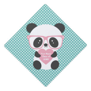 Toque De Diplômé Cute Kawaii Panda Porte Coeur Rose 
