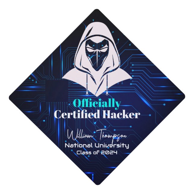 Toque De Diplômé Cybersécurité en circuit bleu gros pirate informat (Devant)
