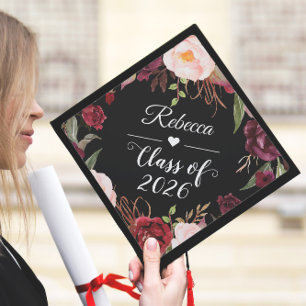 Toque De Diplômé Dégradé floral aquarelle bordeaux