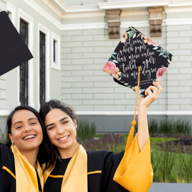 Toque De Diplômé Degré pandémique | Monogramme floral sur mesure de (Créateur téléchargé)