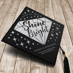 Toque De Diplômé Diamant brillant argenté brillant noir