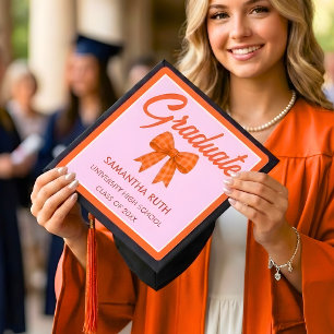 Toque De Diplômé Diplôme à noeud à carreaux orange