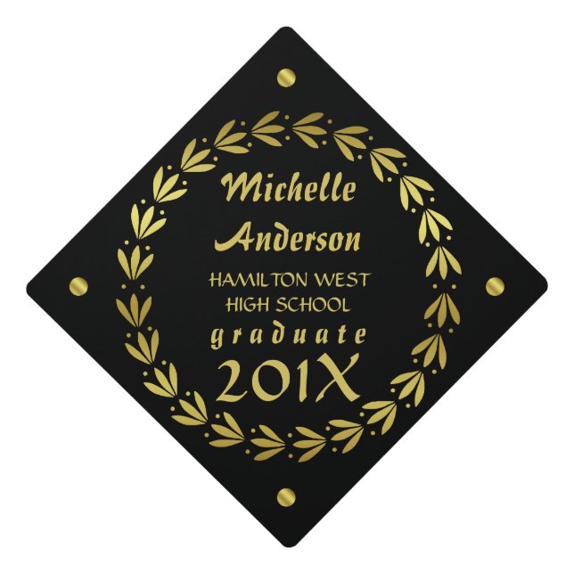 Toque De Diplômé Diplôme | Black Gold Laurel Wreath Custom (Devant)