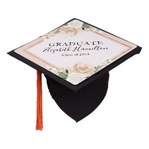 Toque De Diplômé Diplômé Blush & Rose Gold Chic Floral Aquarelle