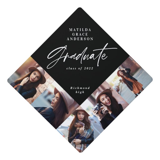 Toque De Diplômé Diplôme cadeau multi photo moderne élégant script  (Devant)