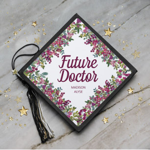 Toque De Diplômé Diplômé Médecin Futur Fleurs Violettes et Feuillag