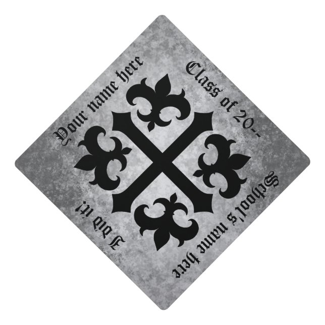 Toque De Diplômé Diplôme médiéval gothique noir gris ton nom (Devant)