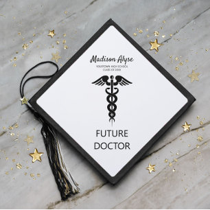 Toque De Diplômé Diplôme Noir Blanc Futur Médecin Caducée