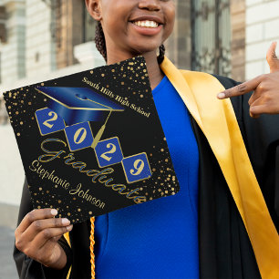 Toque De Diplômé Diplômé personnalisé bleu et or