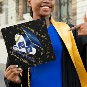 Toque De Diplômé Diplômé personnalisé Bleu & Or 20XX