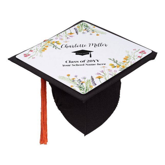 Toque De Diplômé Diplôme personnalisé fleur sauvage boho (Incliné)